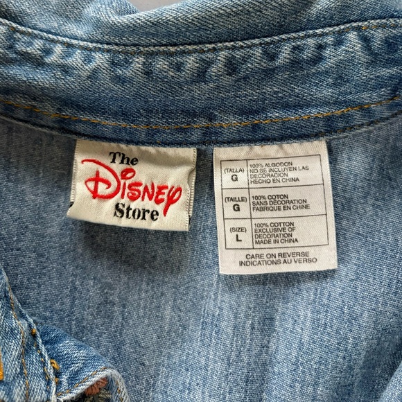 Vintage Disney Store WInnie the Pooh Embroidered Denim Shirt Floral 90s Y2K Sz L - Picture 15 of 16